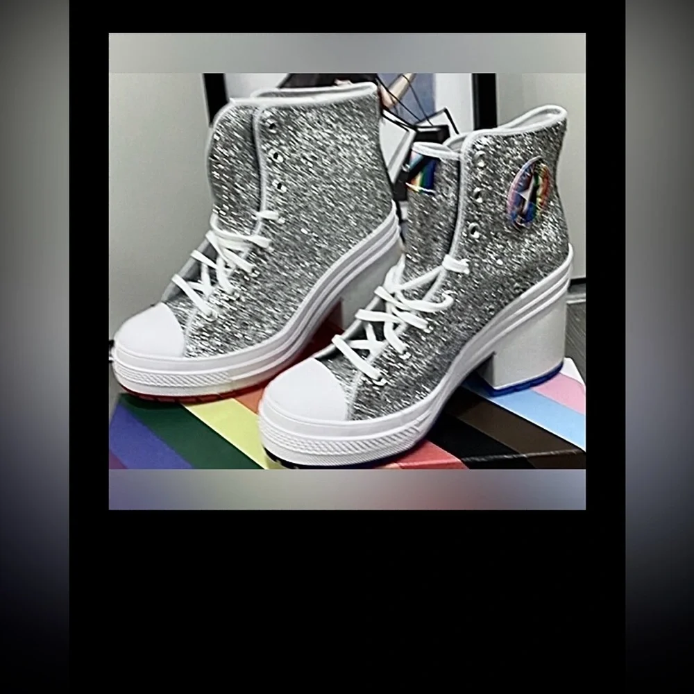 Converse Chuck 70 De Luke Platform Sneaker Heeled Silver Glitter Size 10.5 NWT